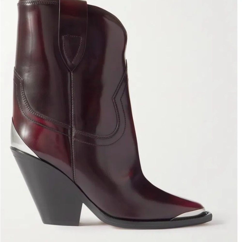 Isabel Marant Burgundy Leather Western Heel Boots